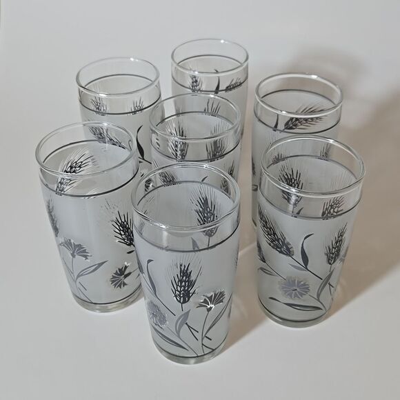 Libbey Gray Wheat Frosted Juice Glasses Vintage Wildflowers Frosted Mini 4 oz - Picture 10 of 16